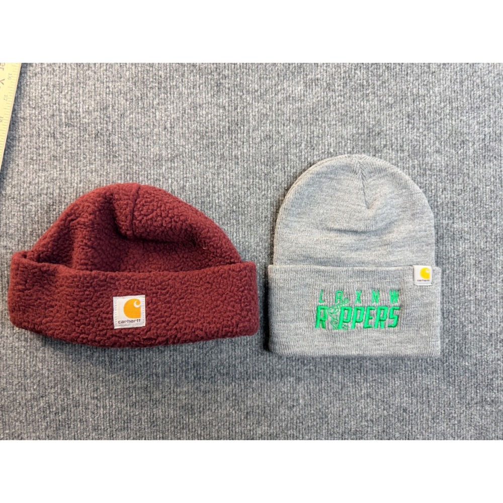 Carhartt Beanie Lot of 2 Burgundy Sherpa Fleece Grey Knit LAX NW Rippers Mens OS